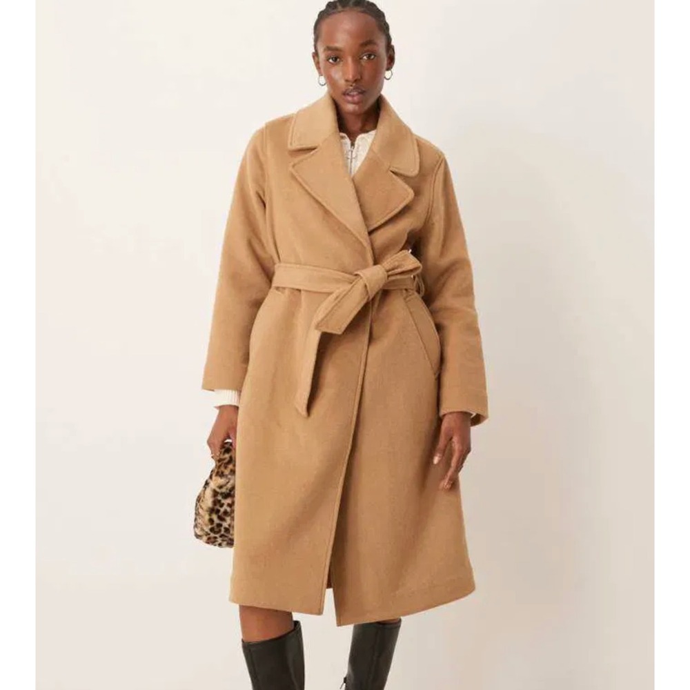 Abercrombie & Fitch Wool Blend Belted Wrap Trench Coat in Camel sz L